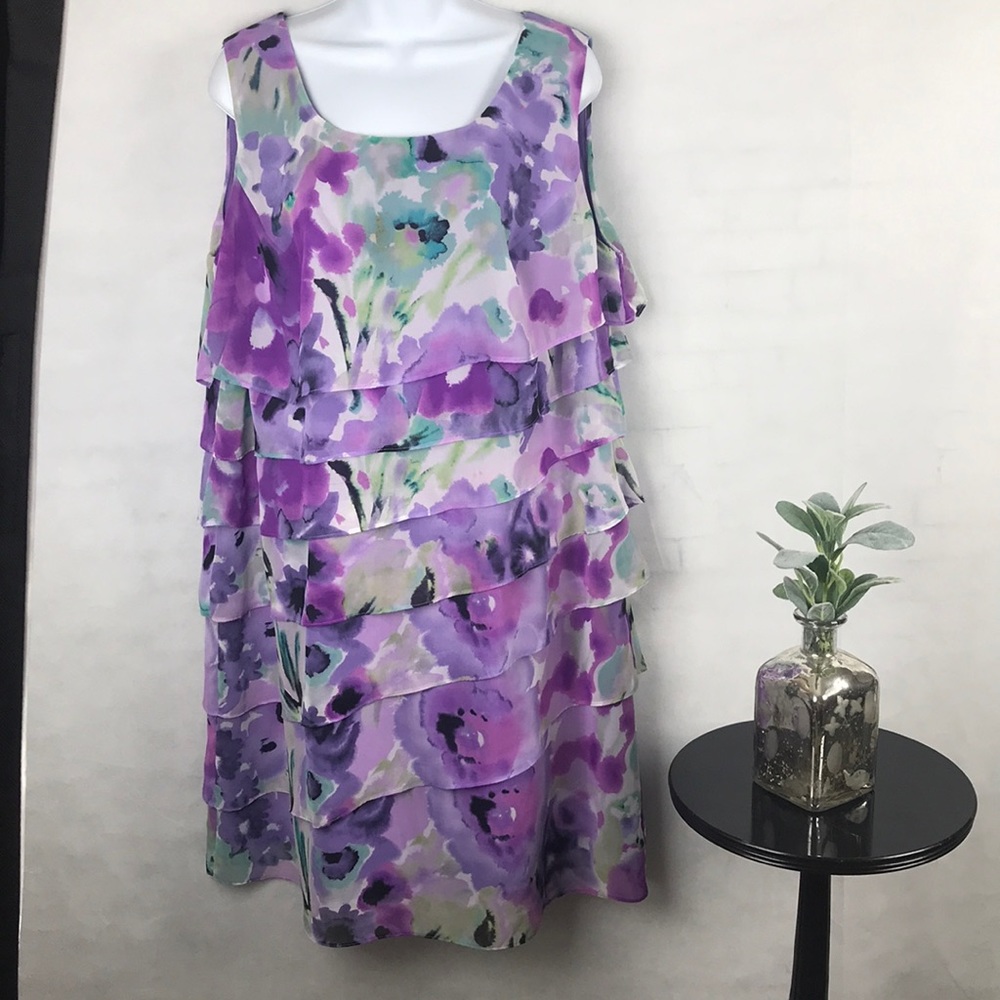 Dressbarn Dress tiered ruffles purple floral Sz 16